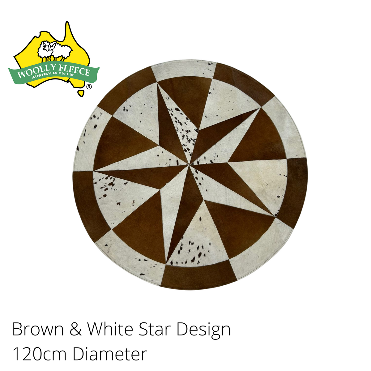 Cowhide star design floor mat 120cm Diameter Woolly Fleece Australia