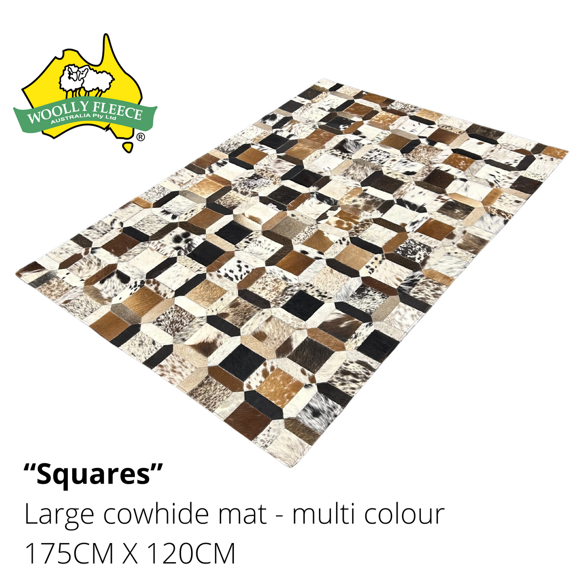 DESIGNER COW HIDE MATS RECTANGLE SHAPE Woolly Fleece Australia