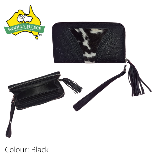 Astrid - Cow Hide Leather Clutch Purse with Tassels & Removable Handle
