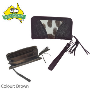 Astrid - Cow Hide Leather Clutch Purse with Tassels & Removable Handle