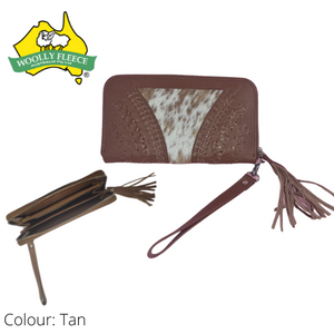 Astrid - Cow Hide Leather Clutch Purse with Tassels & Removable Handle