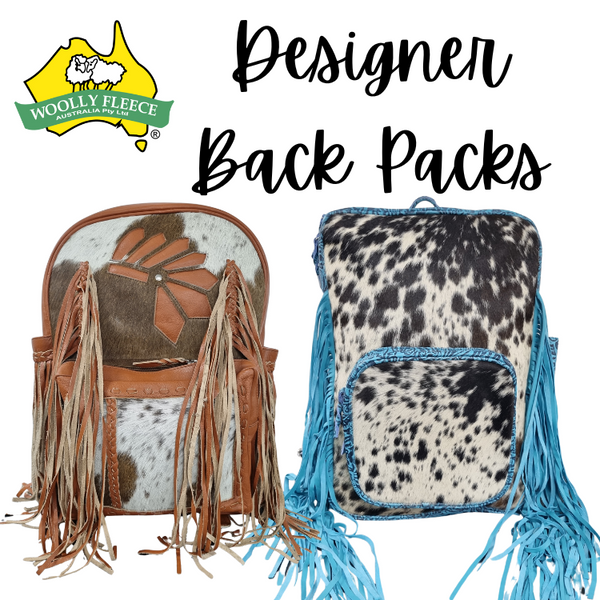 Designer cowhide back packs with tassles