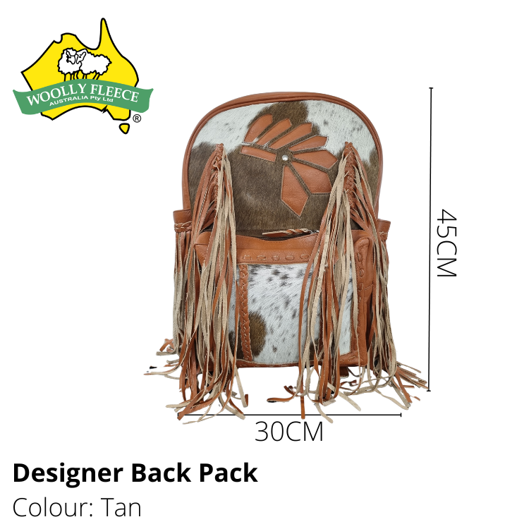 Designer cowhide back packs with tassles