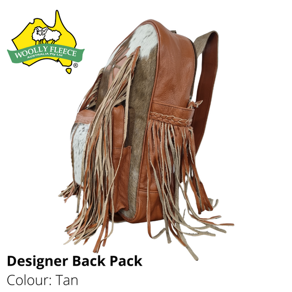 Designer cowhide back packs with tassles